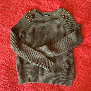 Express Olive Green Ribbed Sweater With Studs